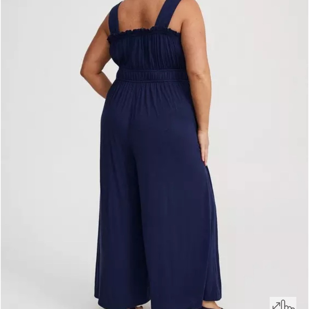 Torrid Navy Shirred Jumpsuit - Picture 2 of 4